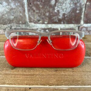 Valentino Semi-Rimless Eyeglasses With Case Beige & Clear Frames Made In Italy